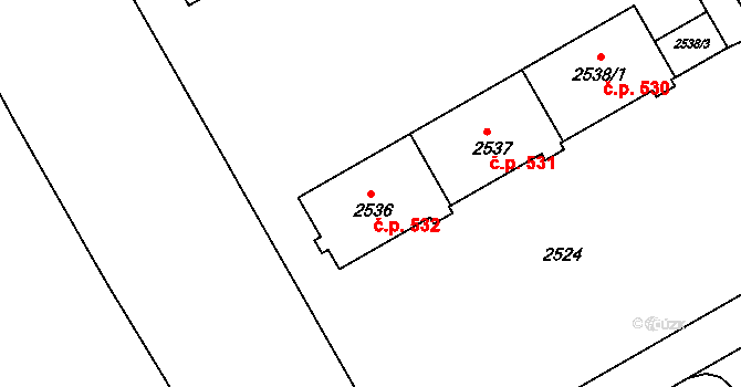 Lyžbice 532, Třinec na parcele st. 2536 v KÚ Lyžbice, Katastrální mapa