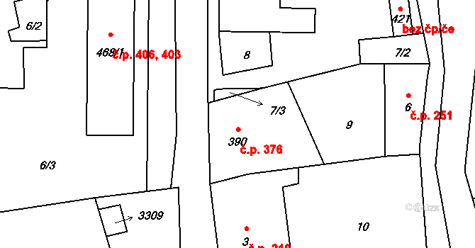 Kunratice u Cvikova 376 na parcele st. 390 v KÚ Kunratice u Cvikova, Katastrální mapa