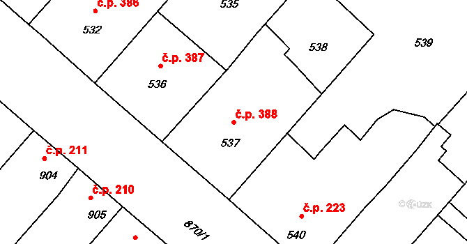 Sudoměřice 388 na parcele st. 537 v KÚ Sudoměřice, Katastrální mapa