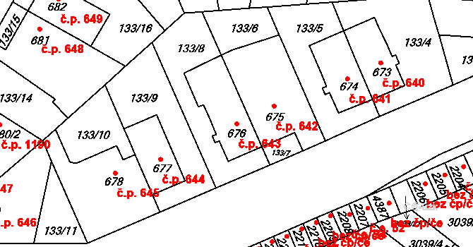 Kyjov 643 na parcele st. 676 v KÚ Kyjov, Katastrální mapa