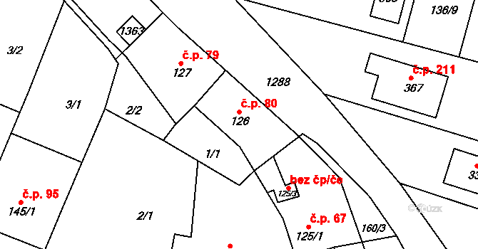 Rychtářov 80, Vyškov na parcele st. 126 v KÚ Rychtářov, Katastrální mapa