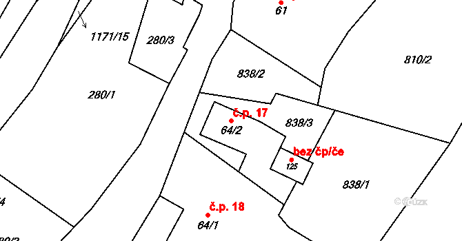Milotice nad Opavou 17 na parcele st. 64/2 v KÚ Milotice nad Opavou, Katastrální mapa