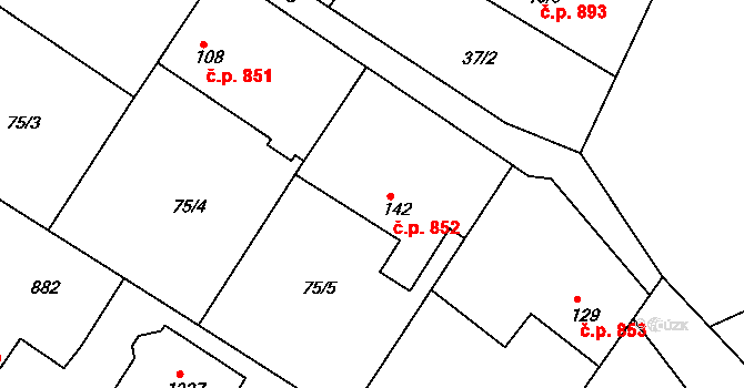 Těptín 852, Kamenice na parcele st. 142 v KÚ Těptín, Katastrální mapa