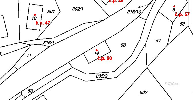 Syřenov 50 na parcele st. 14 v KÚ Syřenov, Katastrální mapa