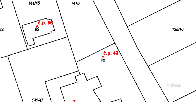 Podbrdy 43 na parcele st. 43 v KÚ Podbrdy, Katastrální mapa
