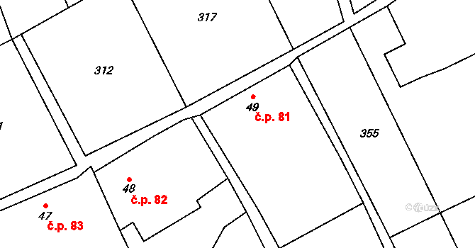 Žipotín 81, Gruna na parcele st. 49 v KÚ Žipotín, Katastrální mapa