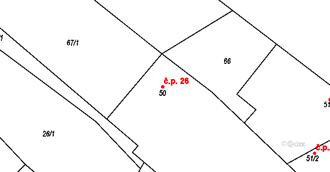 Řimice 26, Bílá Lhota na parcele st. 50 v KÚ Řimice, Katastrální mapa