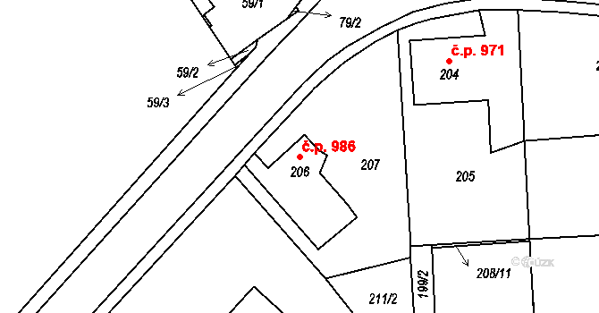 Hořovice 986 na parcele st. 206 v KÚ Velká Víska, Katastrální mapa