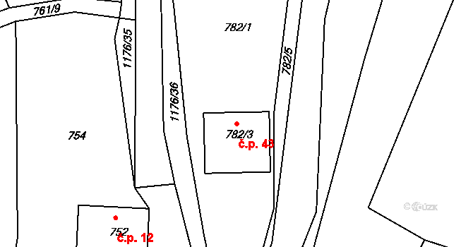 Krasetín 43, Holubov na parcele st. 782/3 v KÚ Holubov, Katastrální mapa