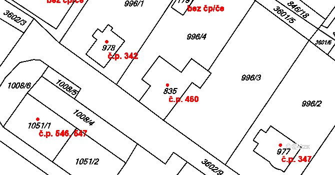 Cvikov II 460, Cvikov na parcele st. 835 v KÚ Cvikov, Katastrální mapa
