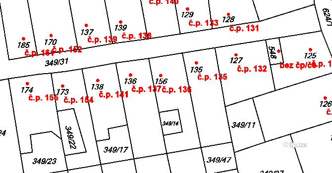 Čížkovice 136 na parcele st. 156 v KÚ Čížkovice, Katastrální mapa