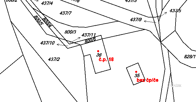 Víchovská Lhota 18, Víchová nad Jizerou na parcele st. 36 v KÚ Víchovská Lhota, Katastrální mapa