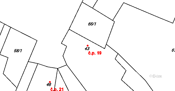 Třebnouševes 19 na parcele st. 43 v KÚ Třebnouševes, Katastrální mapa