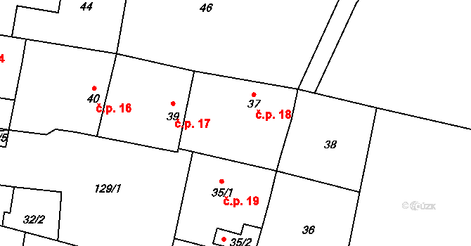 Lány 18, Kostomlaty nad Labem na parcele st. 37 v KÚ Lány u Kostomlat nad Labem, Katastrální mapa