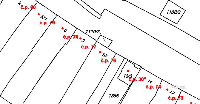 Rouchovany 76 na parcele st. 10 v KÚ Rouchovany, Katastrální mapa