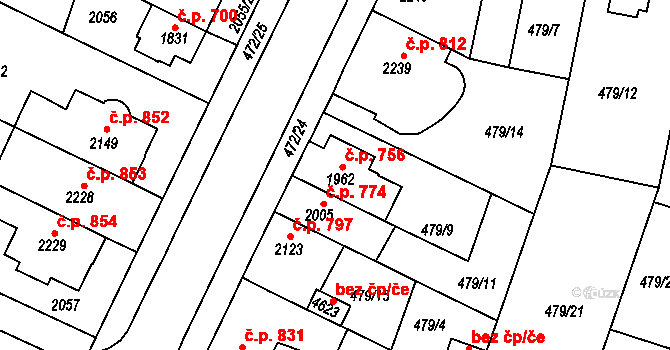 Horka-Domky 756, Třebíč na parcele st. 1962 v KÚ Třebíč, Katastrální mapa