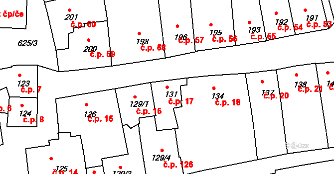 Zámostí 17, Třebíč na parcele st. 131 v KÚ Podklášteří, Katastrální mapa