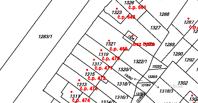 Maloměřice 470, Brno na parcele st. 1319 v KÚ Maloměřice, Katastrální mapa