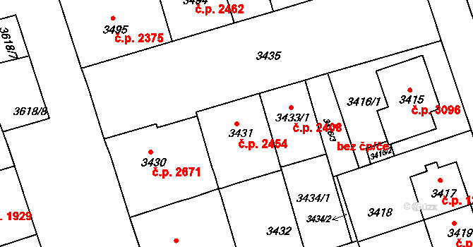 Královo Pole 2454, Brno na parcele st. 3431 v KÚ Královo Pole, Katastrální mapa