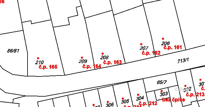 Ročov 163 na parcele st. 208 v KÚ Horní Ročov, Katastrální mapa