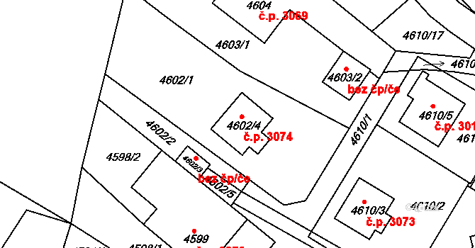 Teplice 3074 na parcele st. 4602/4 v KÚ Teplice, Katastrální mapa