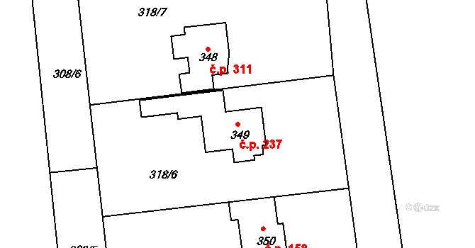 Komorní Lhotka 237 na parcele st. 349 v KÚ Komorní Lhotka, Katastrální mapa
