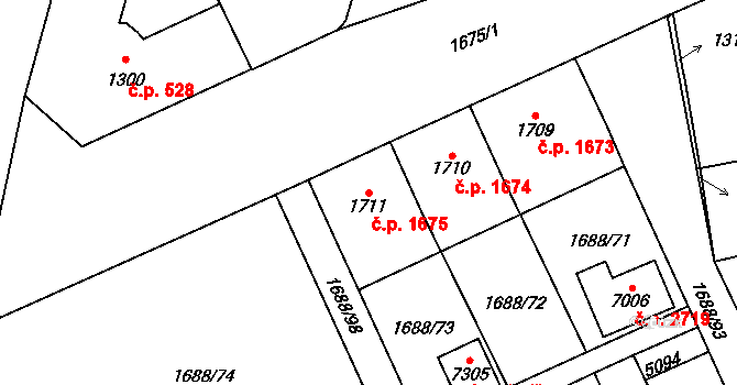 Cheb 1675 na parcele st. 1711 v KÚ Cheb, Katastrální mapa