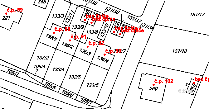 Zavlekov 93 na parcele st. 136/4 v KÚ Zavlekov, Katastrální mapa