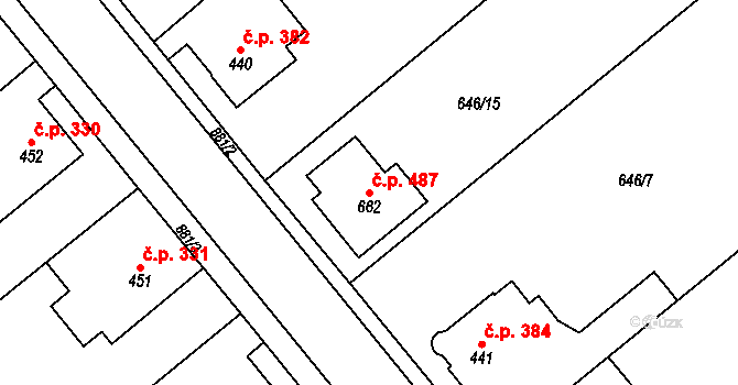 Borohrádek 487 na parcele st. 662 v KÚ Borohrádek, Katastrální mapa