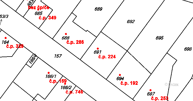 Kolovraty 224, Praha na parcele st. 691 v KÚ Kolovraty, Katastrální mapa