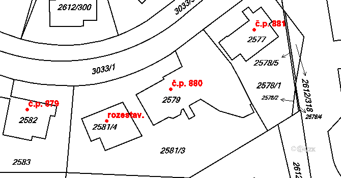 Braník 880, Praha na parcele st. 2579 v KÚ Braník, Katastrální mapa