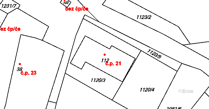 Řečice 21, Volfířov na parcele st. 112 v KÚ Řečice, Katastrální mapa