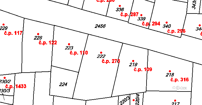 Vršovice 273, Praha na parcele st. 222 v KÚ Vršovice, Katastrální mapa