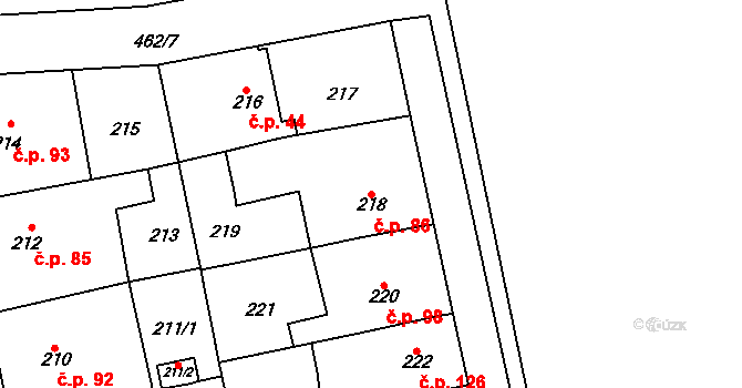 Štěrboholy 86, Praha na parcele st. 218 v KÚ Štěrboholy, Katastrální mapa