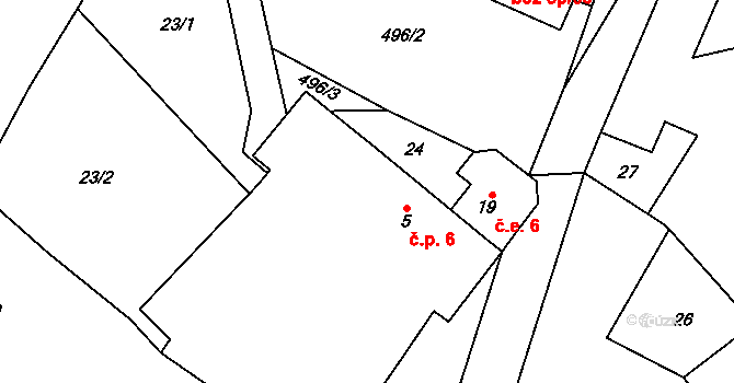 Břekova Lhota 6, Dublovice na parcele st. 5 v KÚ Břekova Lhota, Katastrální mapa