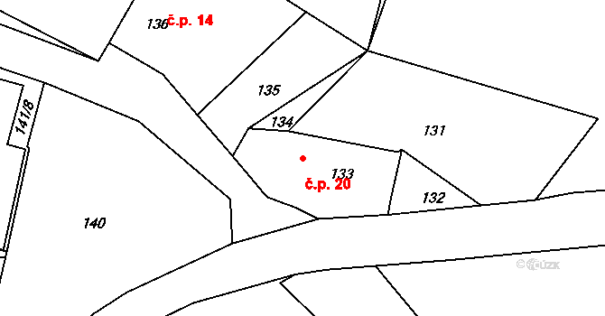Kozičín 20, Příbram na parcele st. 133 v KÚ Kozičín, Katastrální mapa