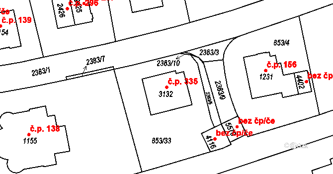 Kryblice 335, Trutnov na parcele st. 3132 v KÚ Trutnov, Katastrální mapa
