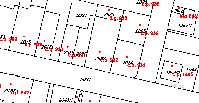 České Budějovice 5 932, České Budějovice na parcele st. 2022 v KÚ České Budějovice 5, Katastrální mapa