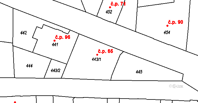 Liberec VII-Horní Růžodol 65, Liberec na parcele st. 443/1 v KÚ Horní Růžodol, Katastrální mapa