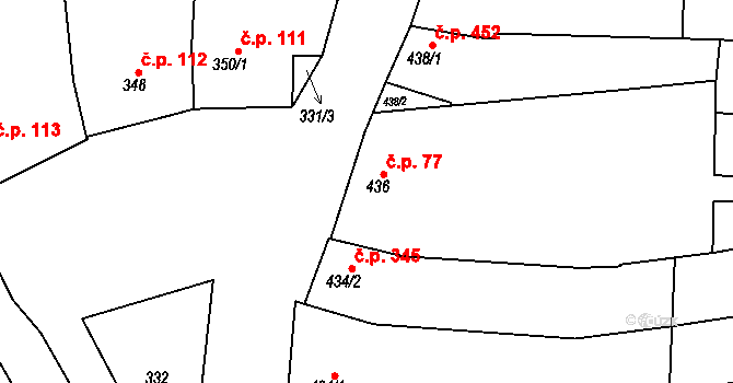 Blučina 77 na parcele st. 436 v KÚ Blučina, Katastrální mapa