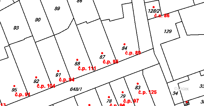 Kratochvilka 95 na parcele st. 87 v KÚ Kratochvilka, Katastrální mapa