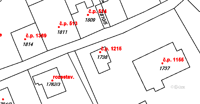 Rumburk 1 1215, Rumburk na parcele st. 1738 v KÚ Rumburk, Katastrální mapa
