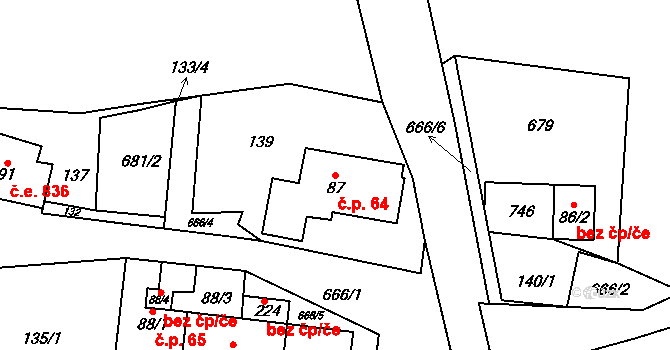 Černovír 64, Ústí nad Orlicí na parcele st. 87 v KÚ Černovír u Ústí nad Orlicí, Katastrální mapa
