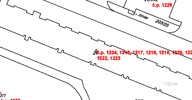 Podlesí 1216,1217,1218,1219,, Havířov na parcele st. 26 v KÚ Bludovice, Katastrální mapa