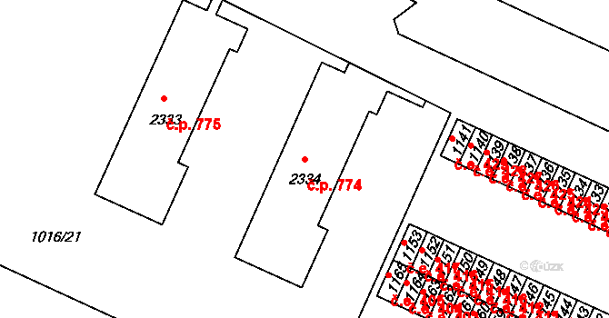 Úšovice 774, Mariánské Lázně na parcele st. 2334 v KÚ Úšovice, Katastrální mapa