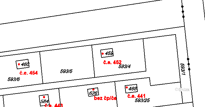 Dražice 452 na parcele st. 459 v KÚ Dražice u Tábora, Katastrální mapa