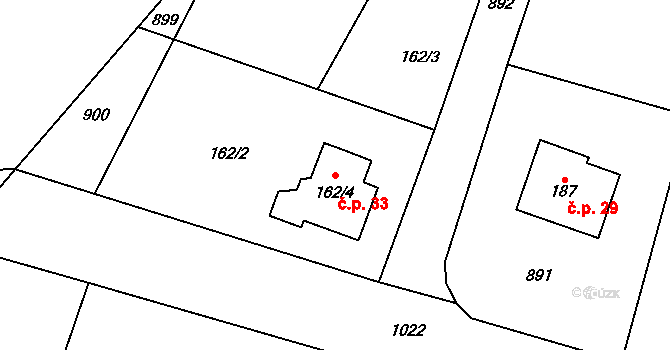 Lipník 33 na parcele st. 162/4 v KÚ Lipník, Katastrální mapa