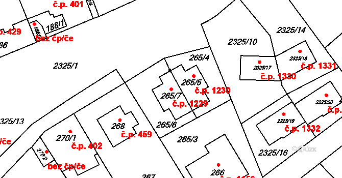 Suchdol 1229, Praha na parcele st. 265/7 v KÚ Suchdol, Katastrální mapa
