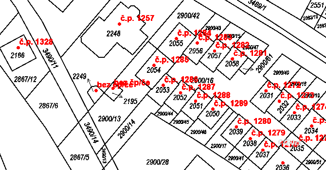 Rosice 1286 na parcele st. 2053 v KÚ Rosice u Brna, Katastrální mapa