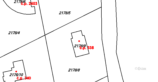 Mizerov 338, Karviná na parcele st. 2178/9 v KÚ Karviná-město, Katastrální mapa